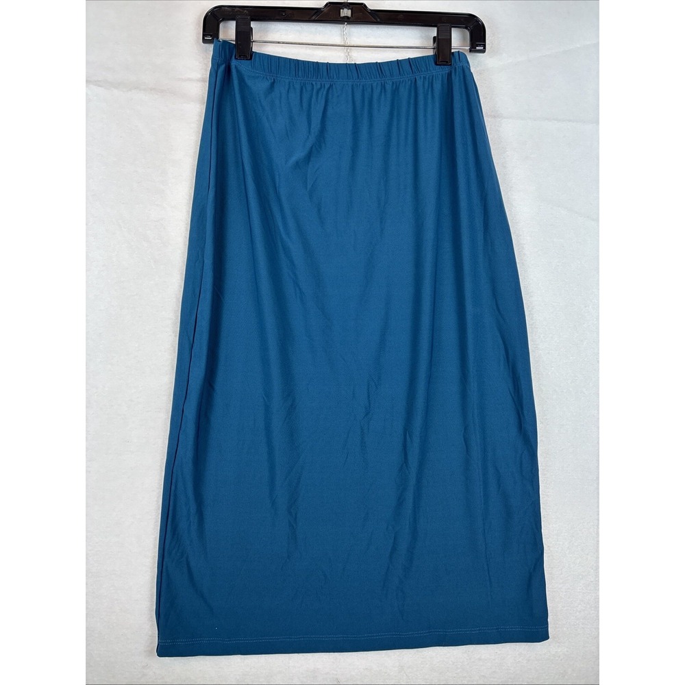 Slinky Brand Midi Pencil Skirt Womens Small Blue Turquoise Stretch PullOn